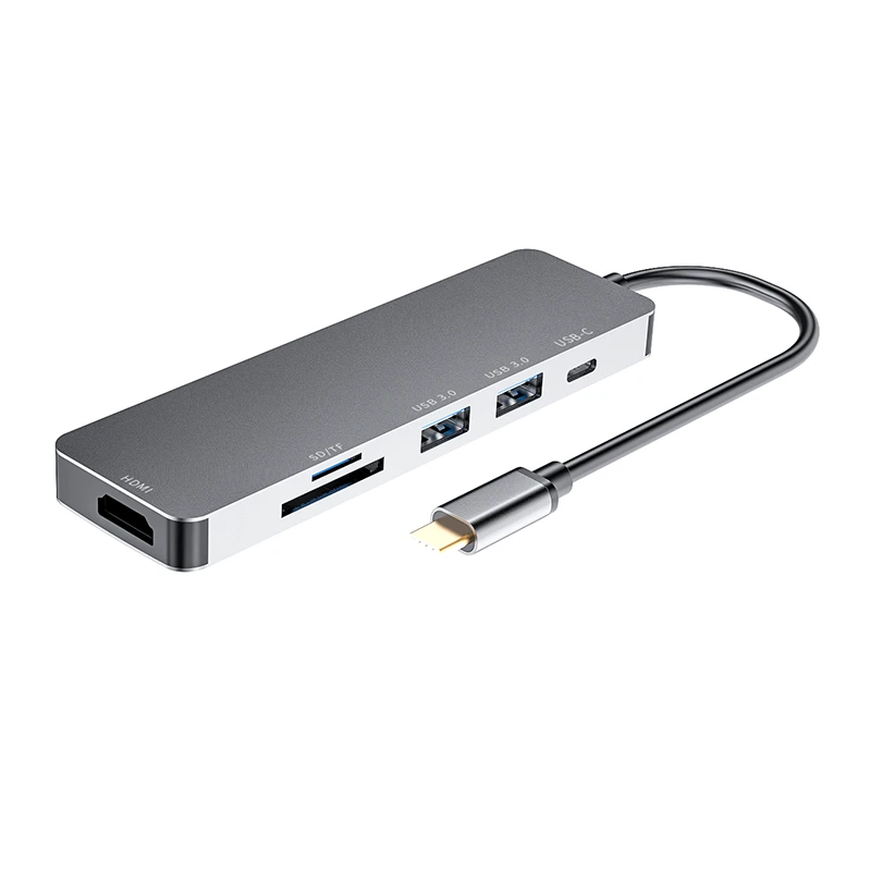 High Speed Aluminum 6 In 1 HDTV 4k PD Charging USB Type C Hub HD-MI USB 3.0 Hub