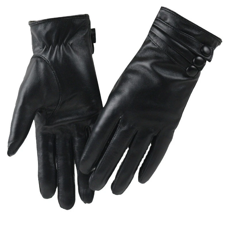 HLJ        leather gloves mittens winter genuine sheepskin leather gloves for women