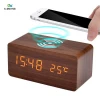 Home office table wooden LED Display Digital Table QI Alarm wireless charging alarm clock