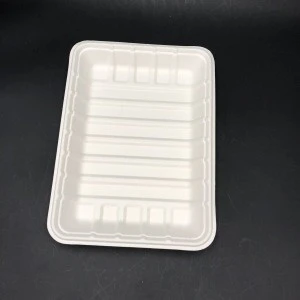 Hot sale Custom Eco friendly Bio sugarcane pulp Food Serving Tray desechables disposable bagasse paper tray for supermarket
