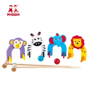 Hot Selling Children Garden Outdoor Game Toy Kids Play Animal Wooden Croquet Set For 3+