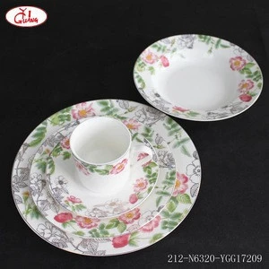 Hot selling dinnerware sets european with gold rim YGG17209