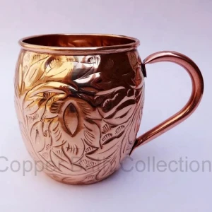 Hot selling embossed polished copper moscow mule mug copper customized drinking mug 100% copper to pure water