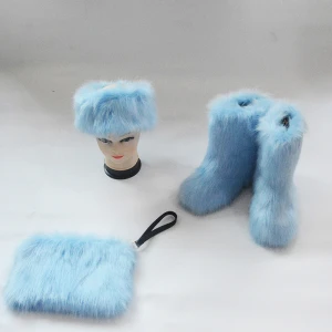 Hot selling snow boots fluffy fur trim good price