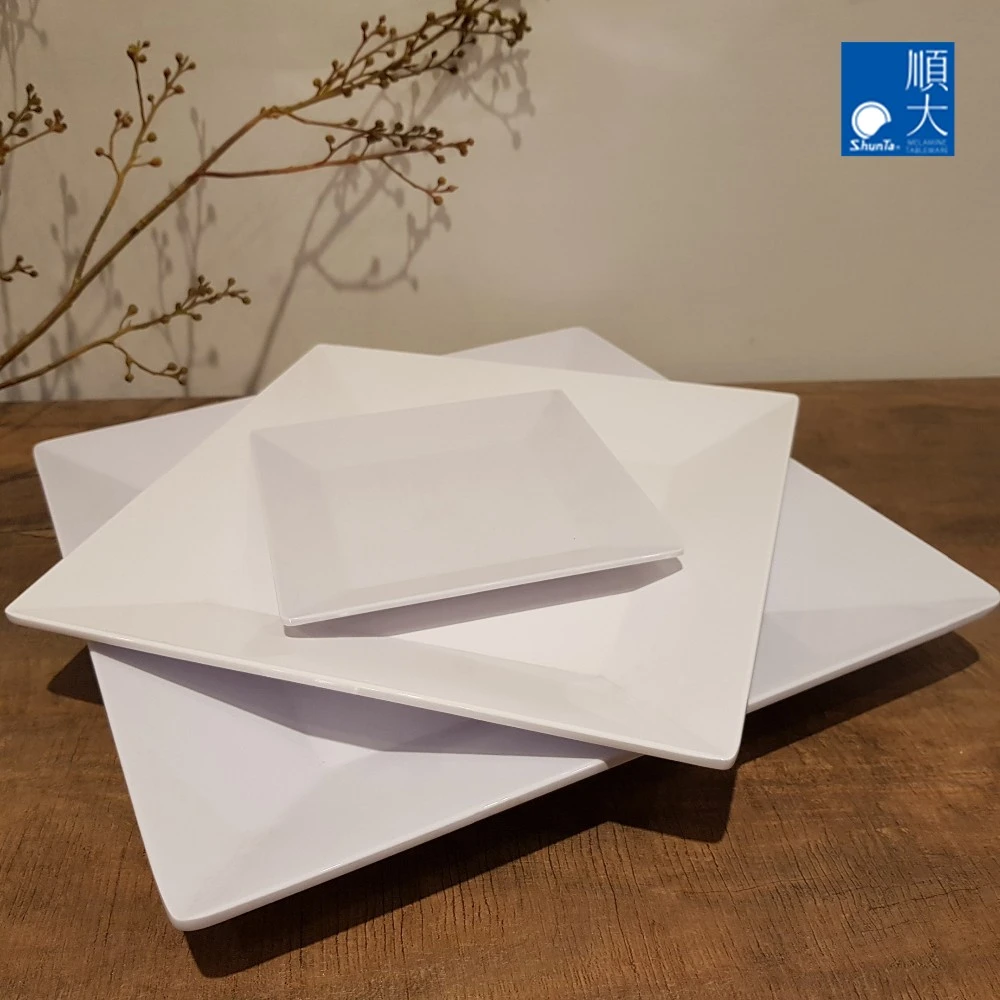 Indoor and Outdoor Use shunta White Square Melamine Plates shatter proof buffet dinner plate