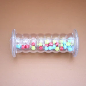 ISO factory safety plastic baby toy hand Cylindrical rattle ring noise maker with beads