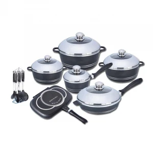 JEETEE 23 Piece die-casting aluminum cookware nonstick cookware set with kitchen utensils with double grill pan