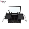 Keyson Flower Patterned Leather Lighted Makeup Station With Extendable Trays