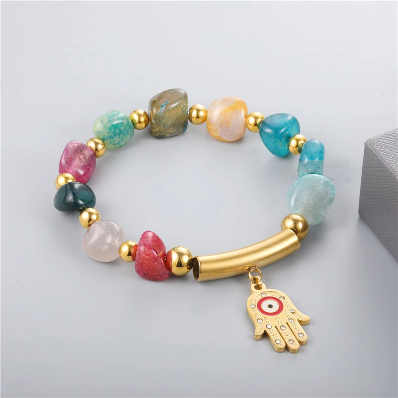 Latest Stainless Steel Women Jewelry Hand Charm Natural Stones Bracelet