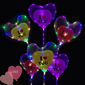 LED Balloon Set Heart Shape Clear Bobo Transparent Balloon With 70cm Pvc Tube Wedding Decorations Birthday Party Supplies