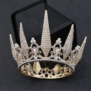Luxurious Birthday Wedding Party Hair Accessories Full Round Gold And Sliver Alloy Bridal Tiara Baroque Queen King Crown