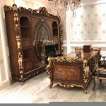 luxurious solid wood hand carved veneer inlay classic home office furniture set
