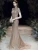 Import Luxury Beaded Formal Gowns Long Silver Short Sleeves Trumpet Evening Gown for muslim evening dress from China
