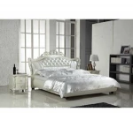 luxury classical royal style white leather wooden king size bed