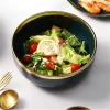 Luxury dinnerware gold rim soup salad pasta ceramic food serving bowl set