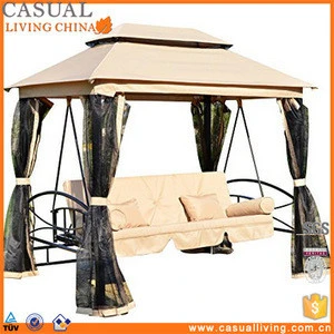luxury Outdoor patio daybed canopy gazebo steel swing with Mesh Walls
