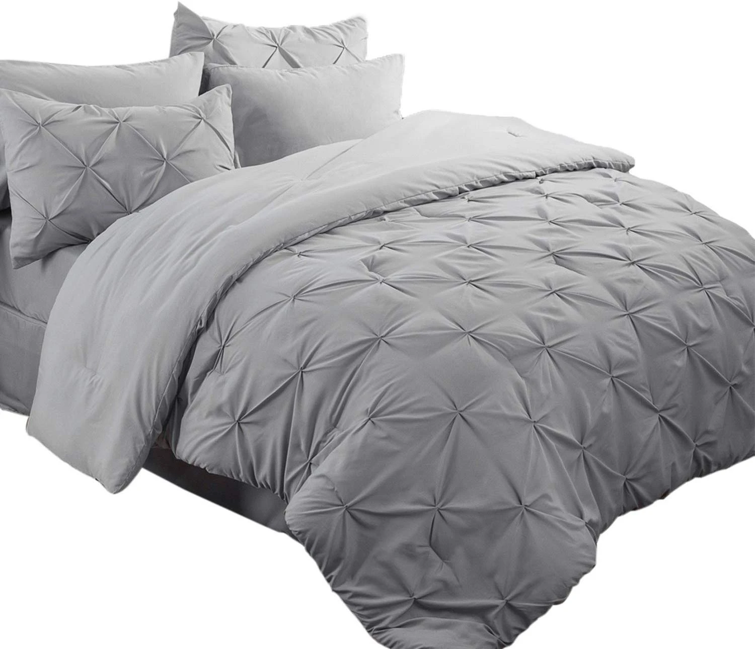 Luxury Solid Grey Pinch Pleat Down Alternative King Size Queen Size Duvet Cover Comforter Cover Pillowcase Bed Set