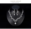Luxury Water Drop Rhinestone Crystal Necklace Earring Set Elegant Bridal Wedding Jewelry Set SilverPlated Jewelry