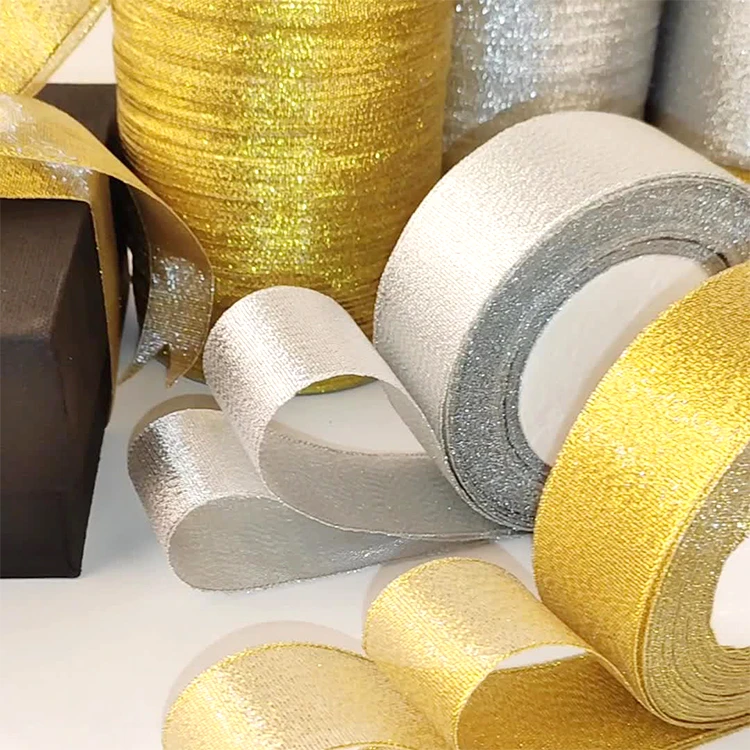 Lvshow Decorative colorful glitter custom gold and silver metallic ribbon/ ribbon roll/ ribbons metallic