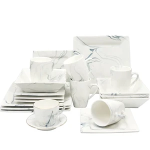 Marble style 16pcs porcelain dinner set ceramic dinnerware square plates bakeware dinner sets