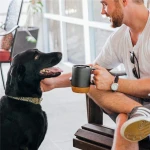 Matte Black Ceramic Mug (12 Ounce) with Built-in Cork Coaster and Splash-free Lid and Handle for Cup of Coffee and Tea, Personal