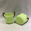 Mix Color Household Sundries Hand-made Cotton Rope Storage Basket With PU Handle