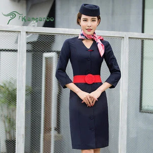 Modern Customized Ladies Cotton Spandex Airline Hostess Stewardess Uniform
