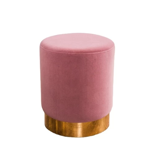 Modern dining stainless steel base velvet fabric foot stool round footstool