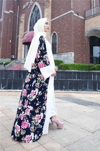 Modern Middle East Arabia Dubai Islamic Clothing Modest Women Floral Open Abaya