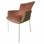 Modern Upholstered Dining Chair Solid Back With Armrest Metal Legs White Powder Coating
