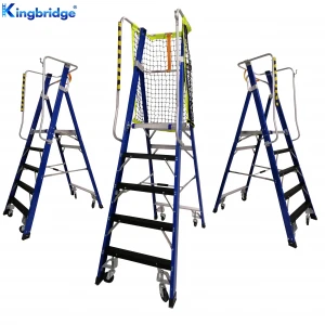 movable warehouse fiberglass platform step ladder with wheels