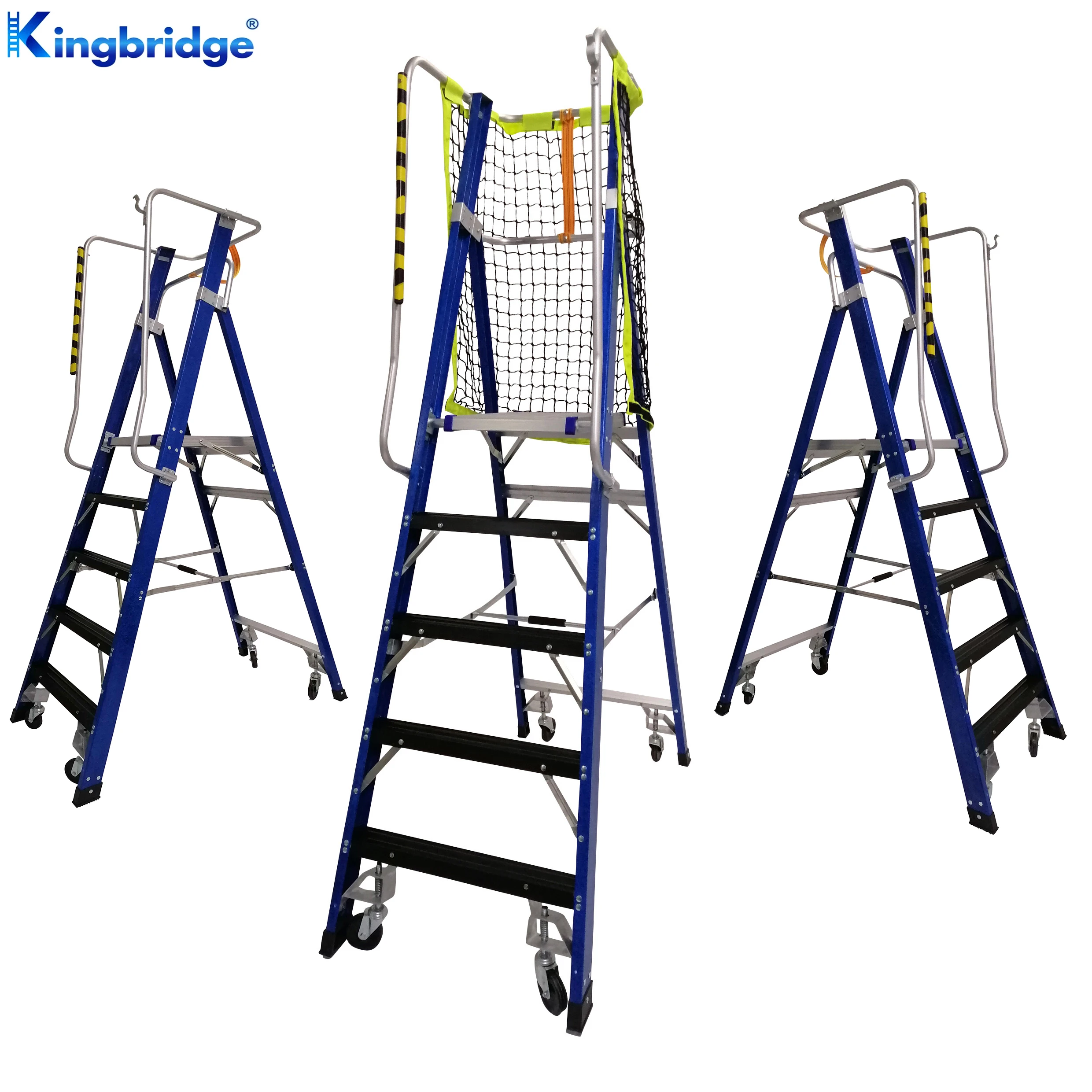 movable warehouse fiberglass platform step ladder with wheels