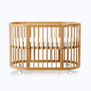 Multi-functional wood baby crib kids beds children table and chair mobile convertible wooden round baby bed