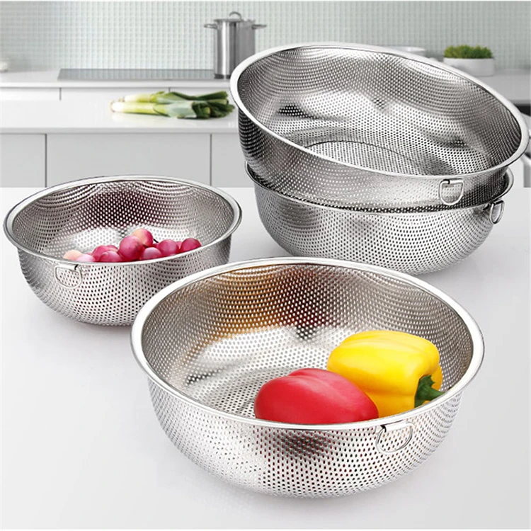 Multifunctional stainless steel welded straight strainer vegetable washing baskets washing basket colander with drain