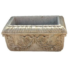 Natural stone carving square trough flowerpot for sale