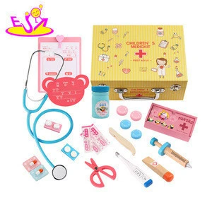 New hottest play first aid toy wooden kids doctor kit with medicine W10D158
