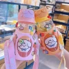 New Kawaii cute student Water Bottle for Girl with Straw Strap BPA Free Cute Pink Drinking Water Bottle for School Children Boy