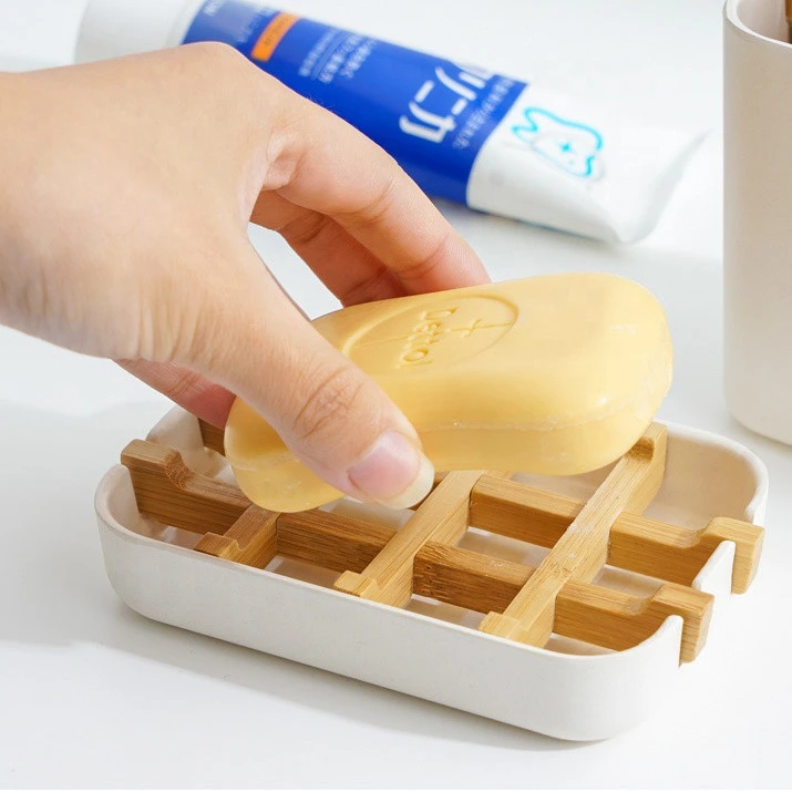 No plastic 100% compostable bamboo fiber soap dishes soap tray bamboo bath ware with retail package