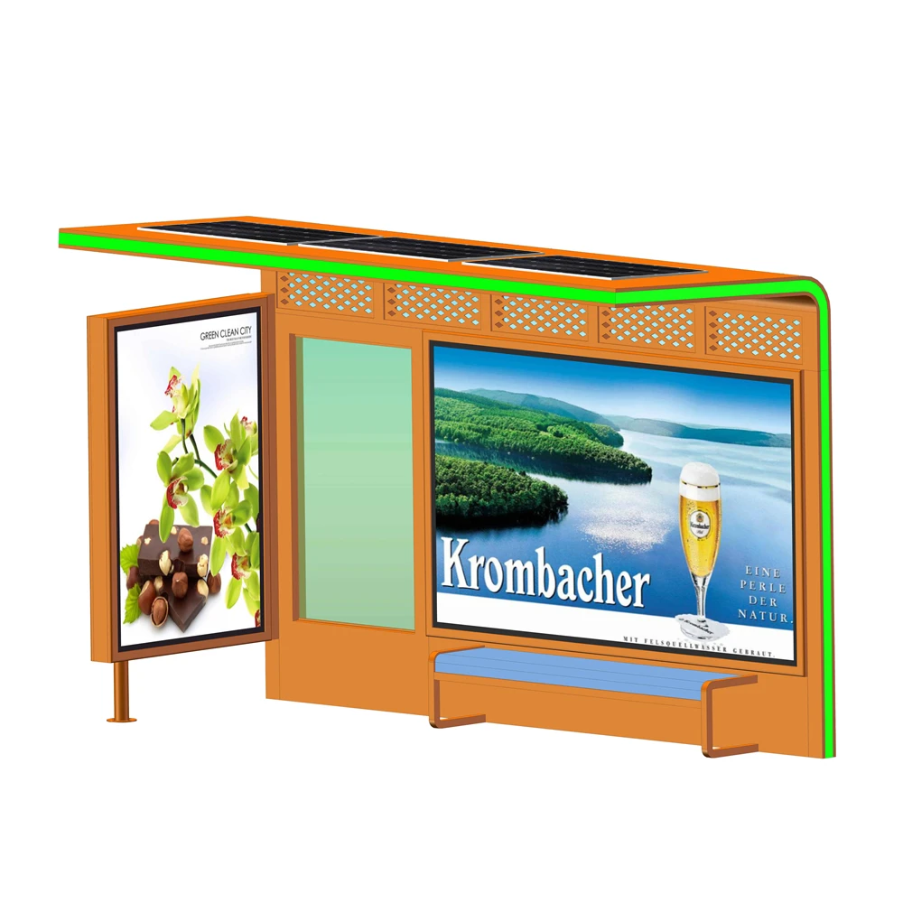 Other Outdoor Furniture Street Solar Power Metal Bus Stop Shelters With Bench