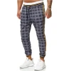 Outdoor sports pants Mid-waist and small feet lace-up casual pants Fashion plaid trousers men