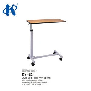 over bed movable hospital bedside table ky-e2 hospital patient food table with spring and wheels