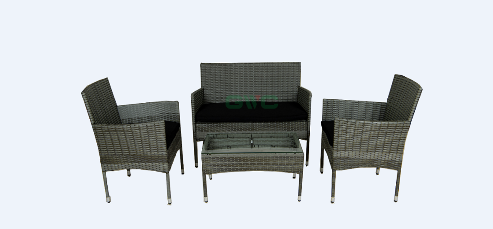 Patio Furniture 4 Pcs Black Rattan Sofa Set for Outdoor Conservation