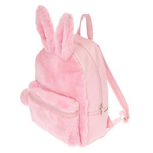 pink fuzzy faux fur pointy rabit ears Backpack