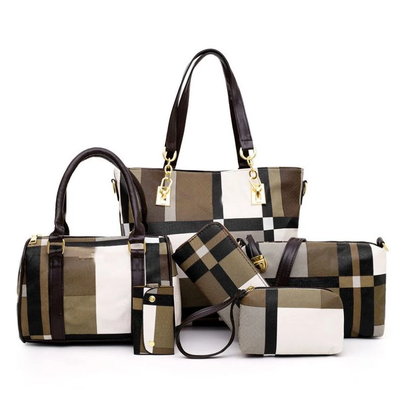 Popular 2020 Luxury criss-cross printing ladies 6 pcs handbag set the most popular design