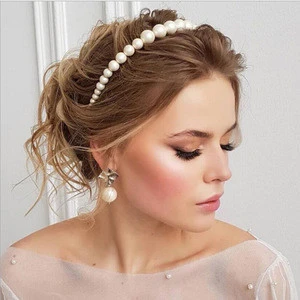 QDHB606 New Arrival Luxury Big White Pearl Wedding Party Hair Accessories Elegant Pearl Bridal Hairband Headband for Women