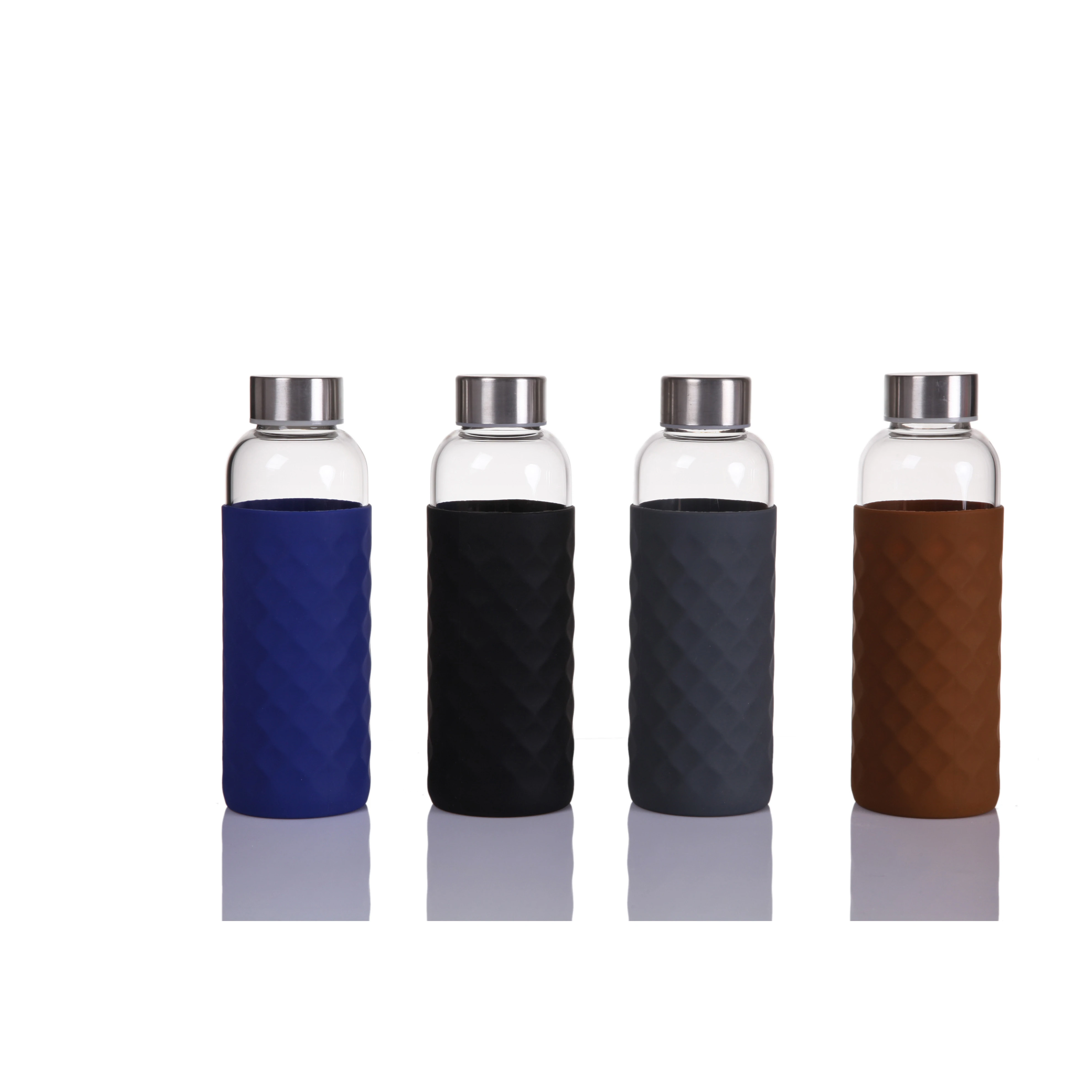 Quality colorful products ecologicos silicon glass water bottle with silicone sleeve