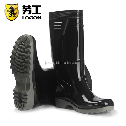 rubber black white rain boots JX-953
