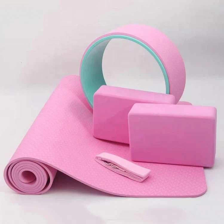 SANFAN Custom print label eco friendly gym fitness natural rubber cork yoga mat wheel strap block yoga mat set