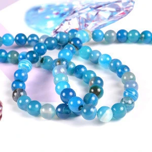 Semi-Precious Loose Bead Round Striped Agate Stone Gemstone Beads For Jewelry Making
