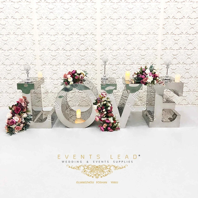 Shiny Stainless Steel Letter LOVE Latest Events Design Silver wedding table